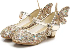 TangDao Kids Girls Sparkly Butterfly Mary Jane Wedding Party Shoes Glitter Bridesmaids Low Heels Princess Heels Dress Shoes(Toddler/Little Kid/Big Kid)