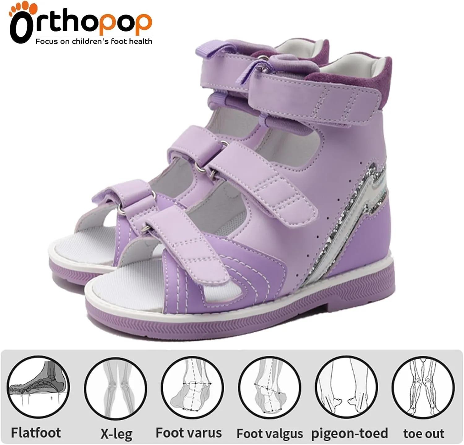 Toddler Arch and Ankle Support Orthopaedic Sandals,Purple High Top AFO Shoes