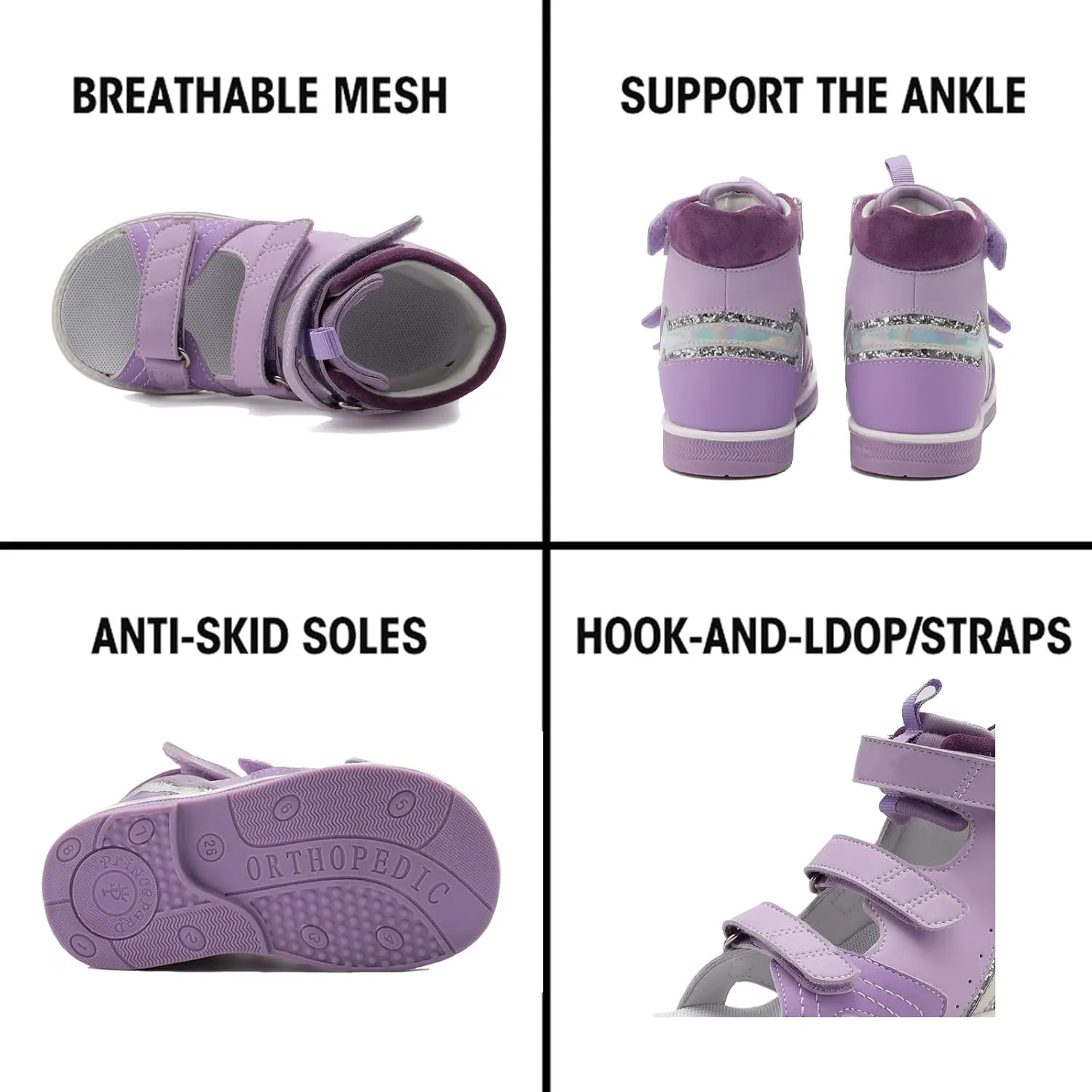 Toddler Arch and Ankle Support Orthopaedic Sandals,Purple High Top AFO Shoes