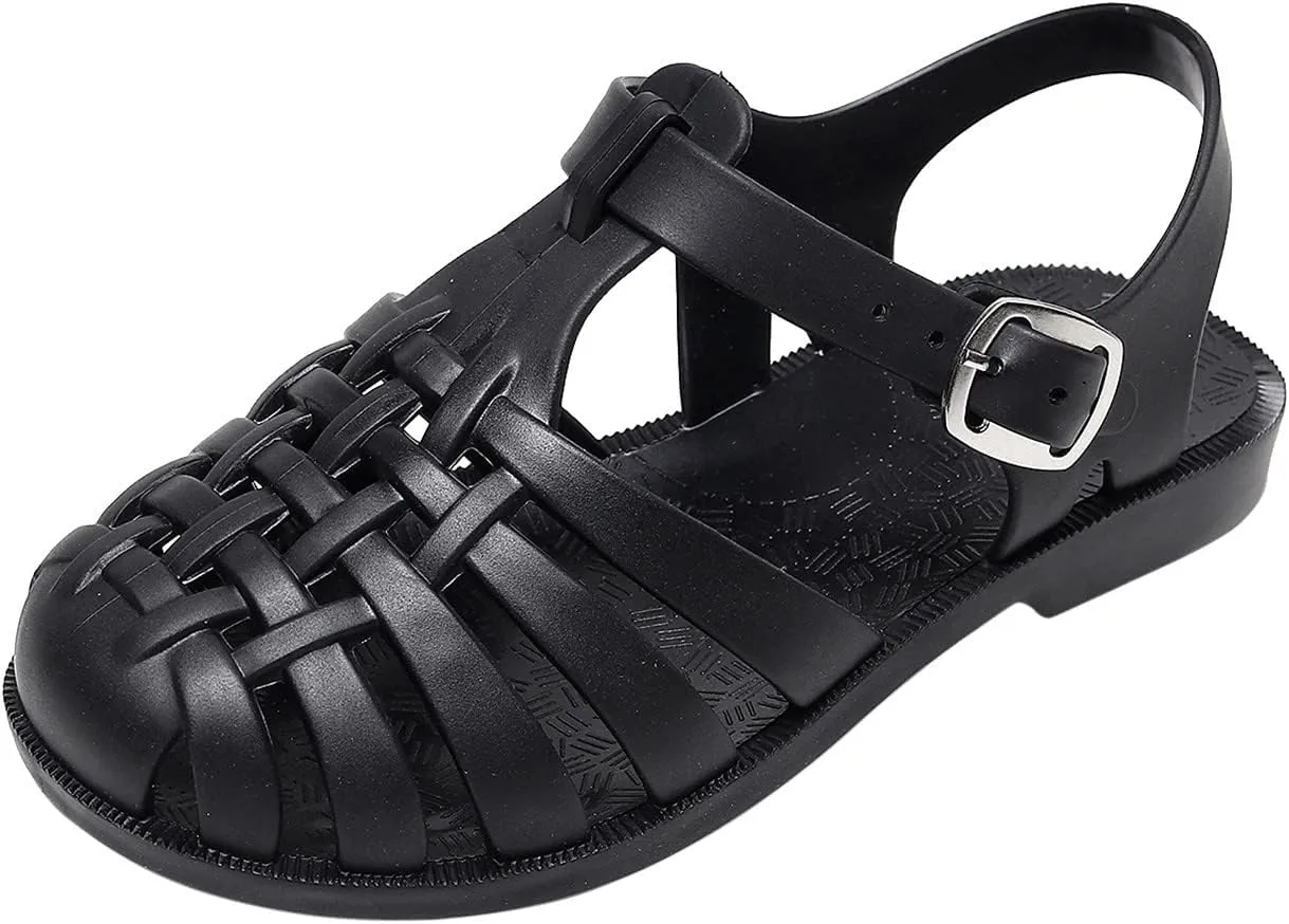 Toddler Baby Boys Girls Slip On Shoes Cute Candy Hollow Out Sandals Shoes Non-Slip Soft Sole Beach Flats Sandals S-013 Black 10