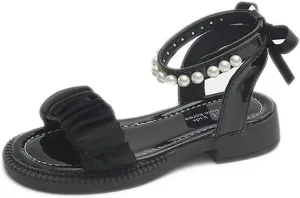 Toddler Baby Girl Child Summer Shoes Lace Sandals Non Slip Soft Sole Open Toe Shoes Elegant (Black, 13.5 Little Child)