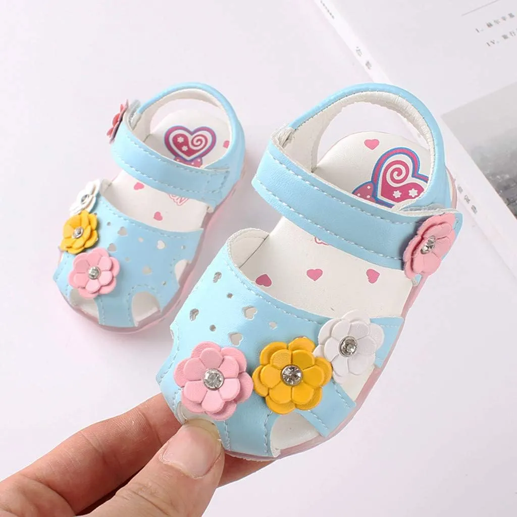 Toddler Baby Girls Led Shoes Kids Light Up Sandals Summer Outdoor Casual Beach Shoes with Flower Anti Slip Sole