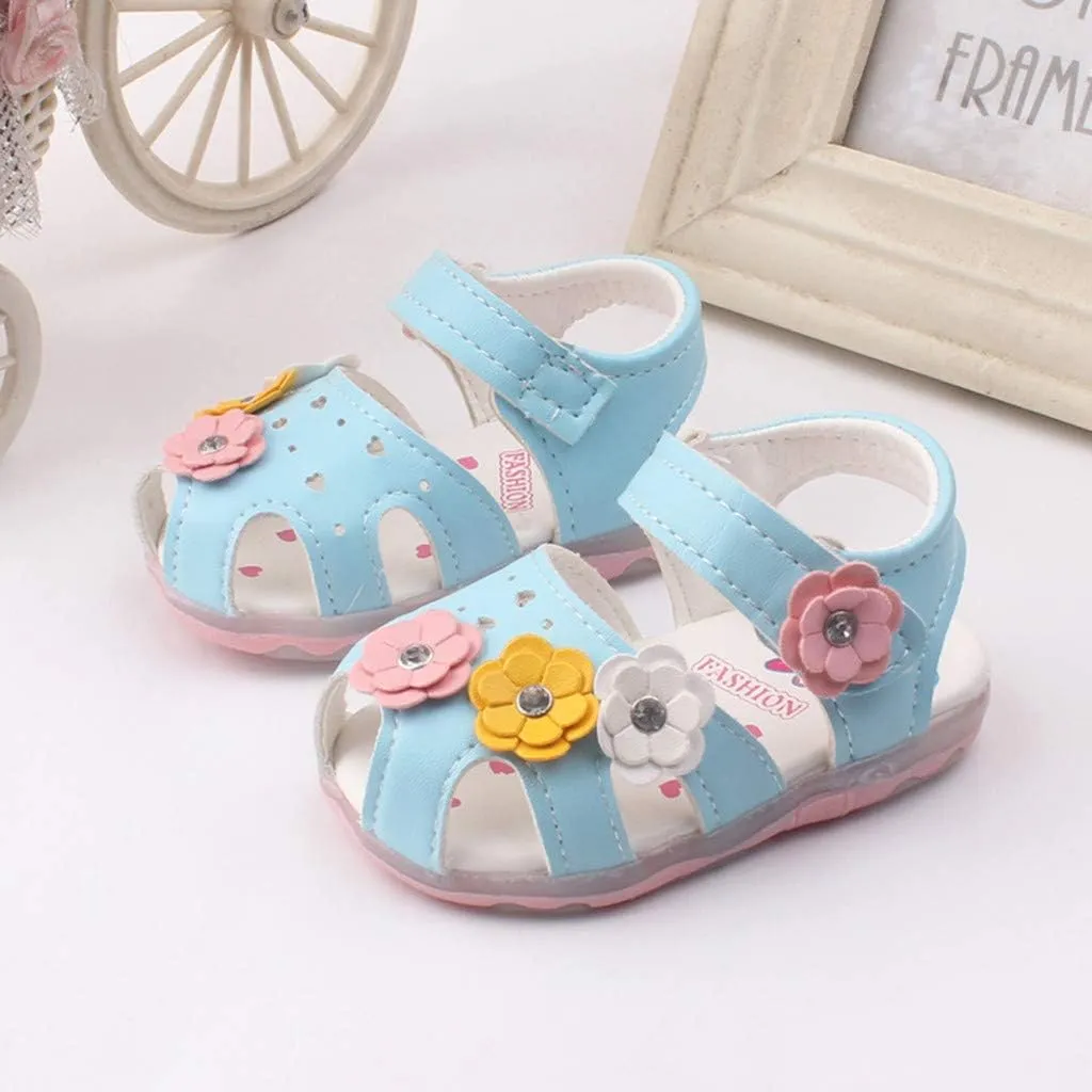 Toddler Baby Girls Led Shoes Kids Light Up Sandals Summer Outdoor Casual Beach Shoes with Flower Anti Slip Sole