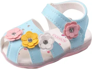 Toddler Baby Girls Led Shoes Kids Light Up Sandals Summer Outdoor Casual Beach Shoes with Flower Anti Slip Sole