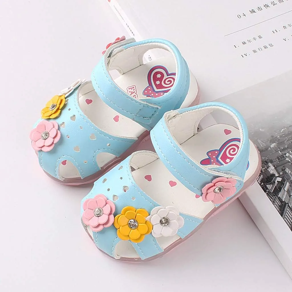 Toddler Baby Girls Led Shoes Kids Light Up Sandals Summer Outdoor Casual Beach Shoes with Flower Anti Slip Sole