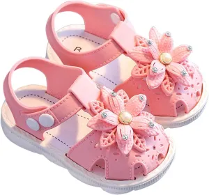 Toddler Baby Girls Sandals Shoe Bow Open Toe Slip On Soft Sole Princess Shoes Sandal Cute Solid Summer Home SHoe Z-024 Pink 8