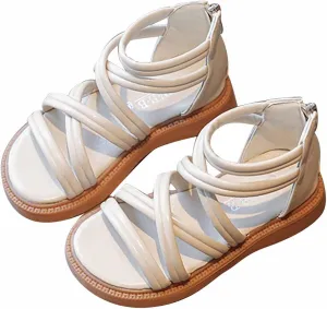 Toddler Baby Girls Sandals Slip On Falts Shoes Cute Weave Hollow Out Non-Slip Soft Sole Beach Sandal Shoe Comfort D-325 Beige 12.5