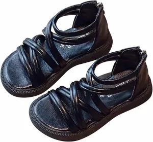 Toddler Baby Girls Sandals Slip On Falts Shoes Cute Weave Hollow Out Non-Slip Soft Sole Beach Sandal Shoe Comfort D-325 Black 12.5