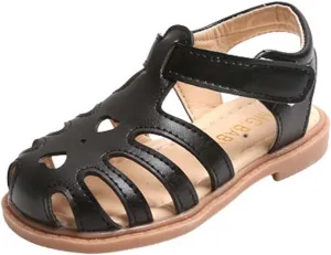 Toddler Baby Girls Sandals Slip On Falts Shoes Cute Weave Hollow Out Non-Slip Soft Sole Beach Sandal Shoe Comfort K-756 Black 11