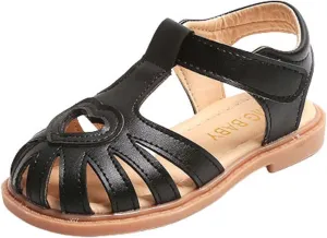 Toddler Baby Girls Sandals Slip On Falts Shoes Cute Weave Hollow Out Non-slip Soft Sole Beach Sandal SHoe Comfort R-776 Black 11.5