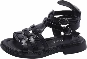 Toddler Baby Girls Sandals Slip On Falts Shoes Cute Weave Hollow Out Non-slip Soft Sole Beach Sandal SHoe Comfort T-025 Black 11