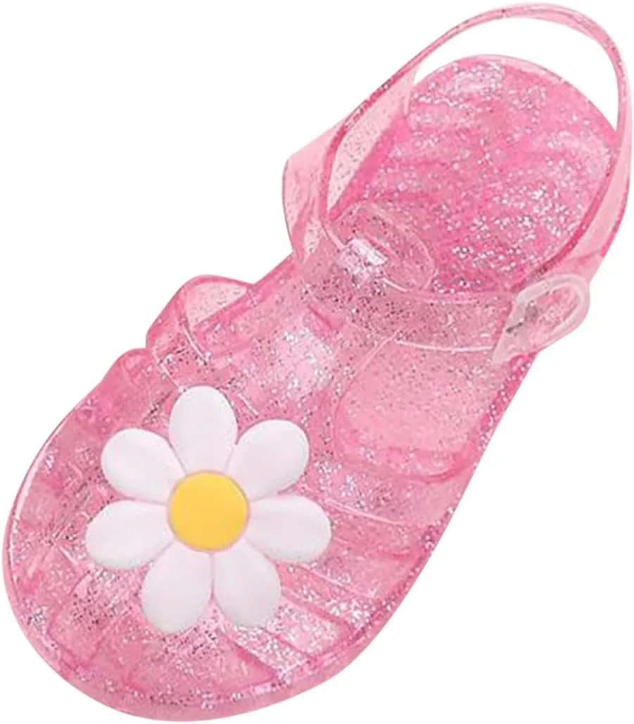 Toddler Baby Girls Shoes Slip On Cute Fruit Jelly Colors Hollow Out Non-slip Soft Sole Beach Sandals Comfy Shoes H-785 Pink 11.5