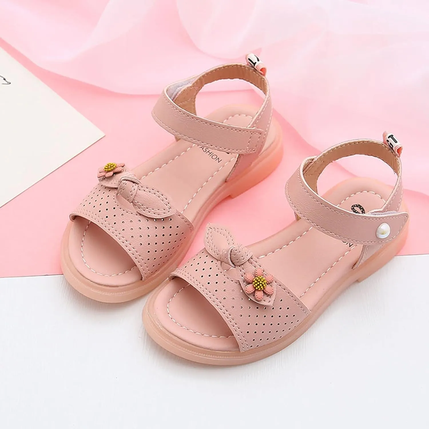 Toddler Baby Kid Little Girl Sandals Soft Sole Non Slip Casual Sandals Summer Princess Beach Shoes (Pink, 1 Big Kids)