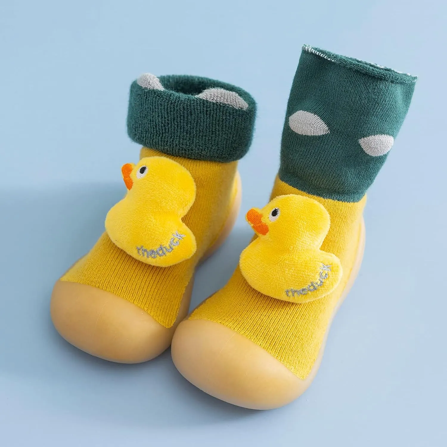 Toddler Baby Solid Warm Knit Rubber Sock Shoes Kids Boys Girls Soft Sole Dinosaur Print Stockings Fall Slipper
