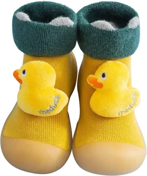 Toddler Baby Solid Warm Knit Rubber Sock Shoes Kids Boys Girls Soft Sole Dinosaur Print Stockings Fall Slipper