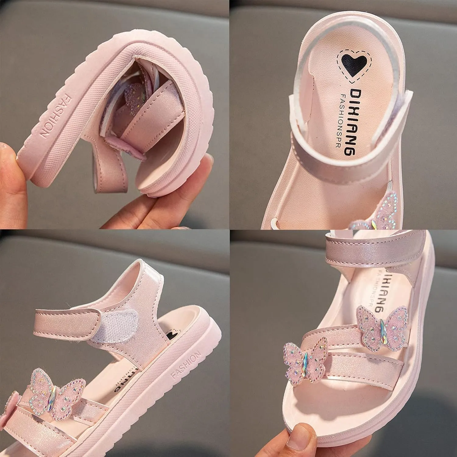 Toddler Crystal Butterfly Sandals Summer Kids Princess Lightweight Soft Open Toe Rhinestone Wedding Party Shoes