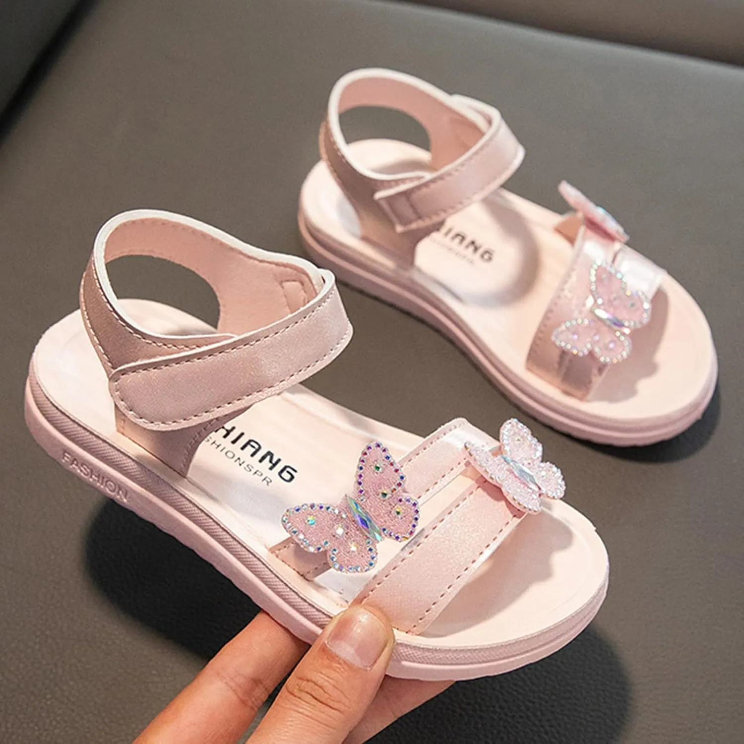 Toddler Crystal Butterfly Sandals Summer Kids Princess Lightweight Soft Open Toe Rhinestone Wedding Party Shoes
