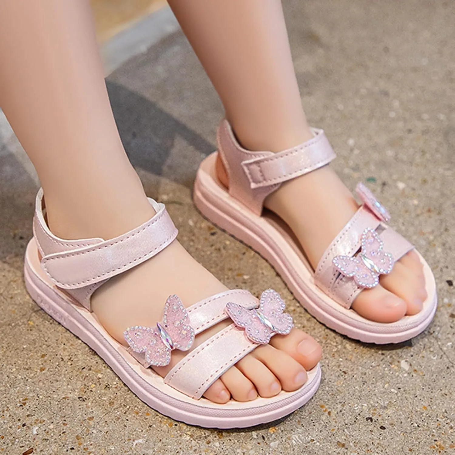 Toddler Crystal Butterfly Sandals Summer Kids Princess Lightweight Soft Open Toe Rhinestone Wedding Party Shoes