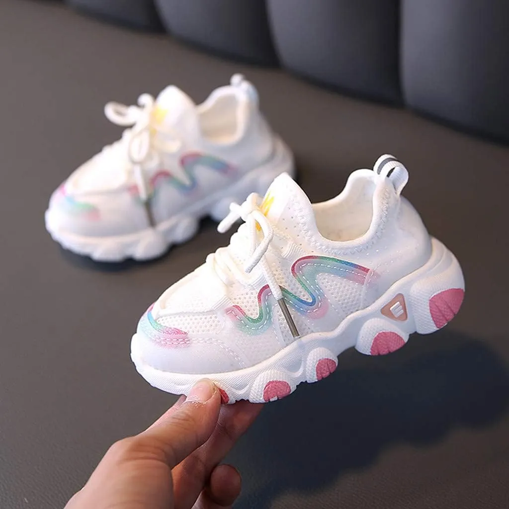 Toddler Girl Shoes Kids Baby Girls Sneakers Mesh Breathable Lace Up Soft Shoes 1-6 Years