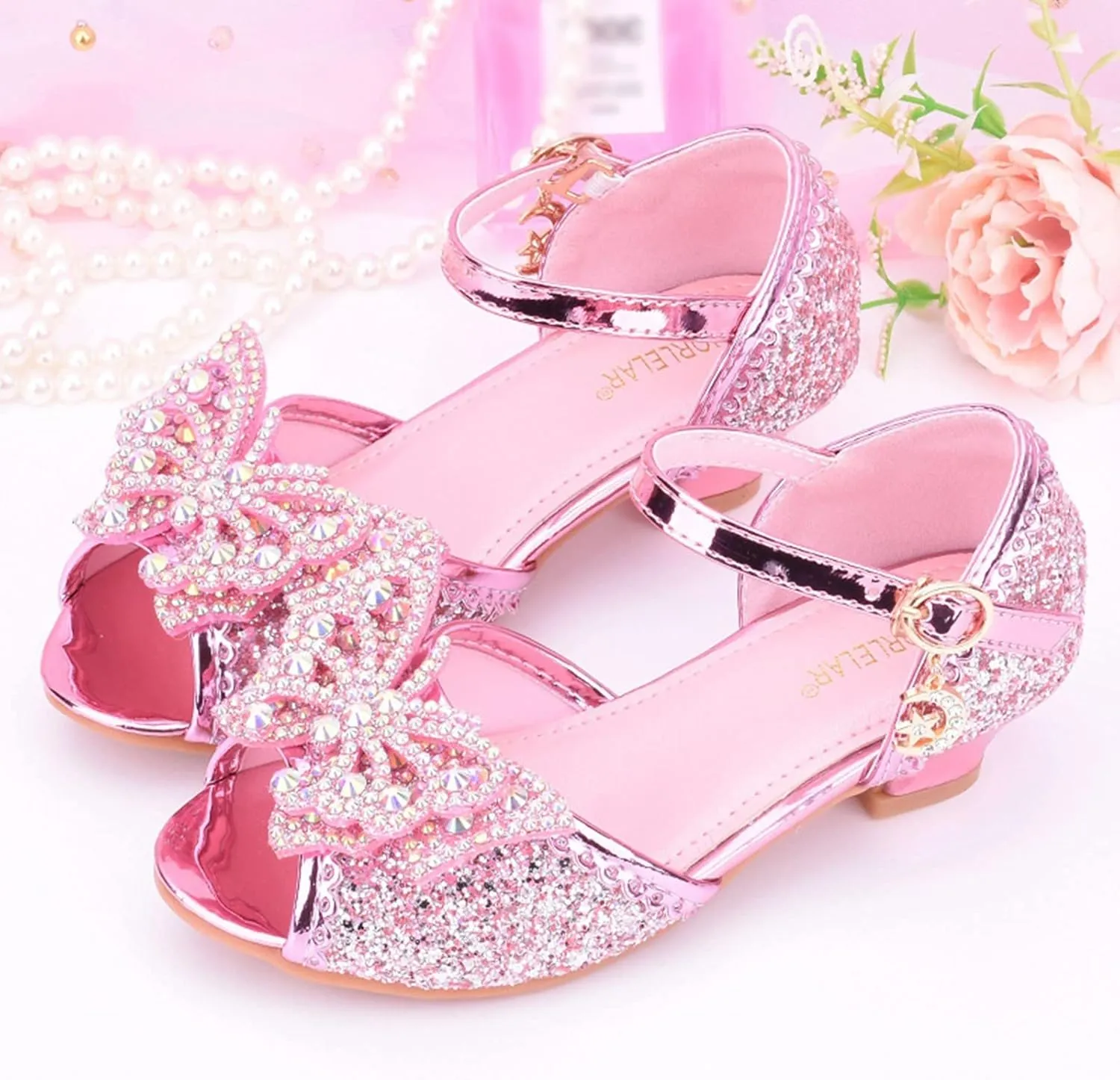 Toddler Girl Shoes Kids Glitter Sandals High Heels Solid Princess Dress Shoes Party Wedding Flower Girl Sandals