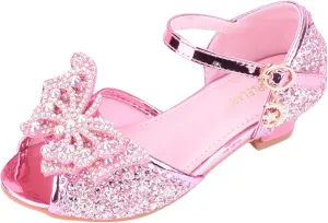 Toddler Girl Shoes Kids Glitter Sandals High Heels Solid Princess Dress Shoes Party Wedding Flower Girl Sandals