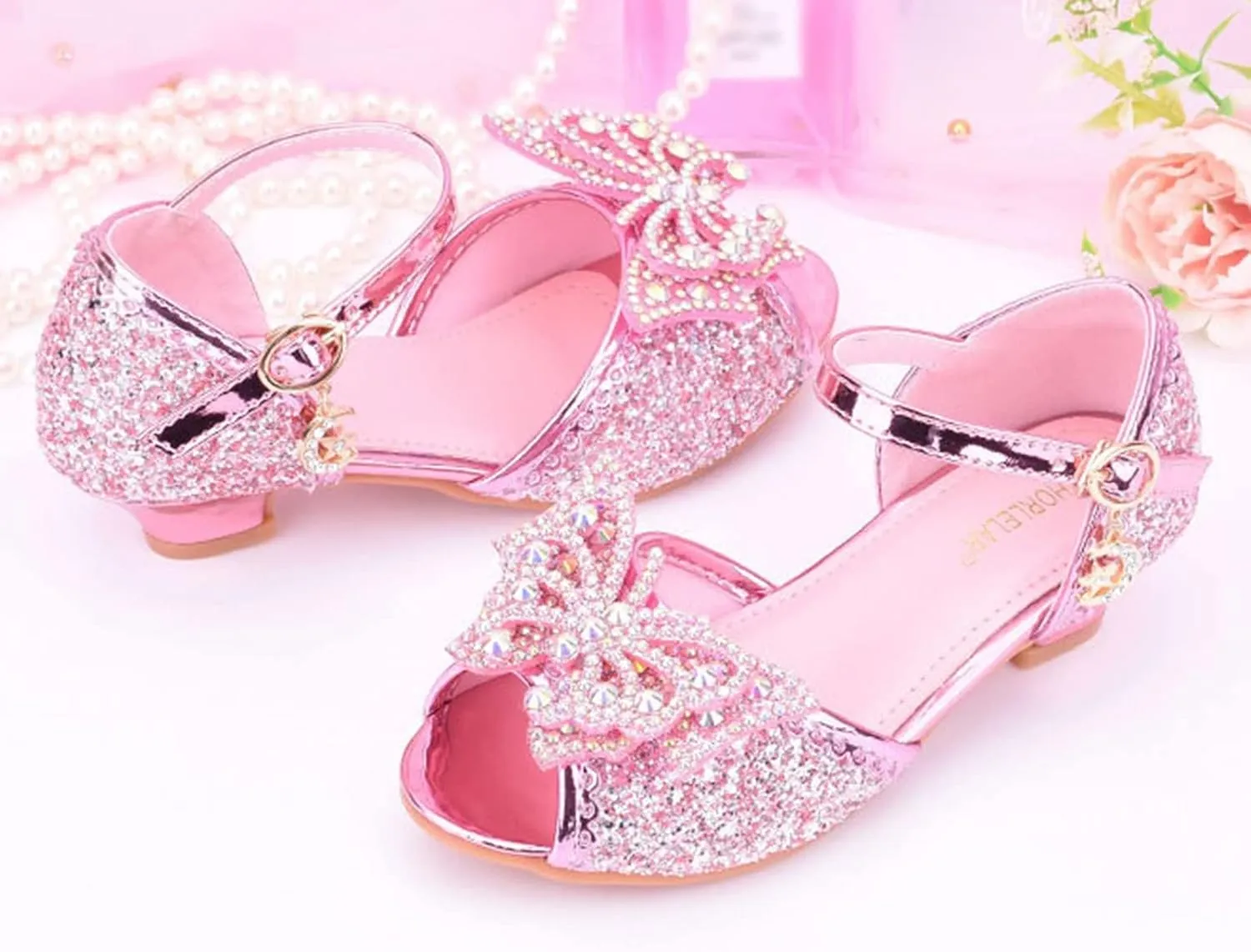 Toddler Girl Shoes Kids Glitter Sandals High Heels Solid Princess Dress Shoes Party Wedding Flower Girl Sandals