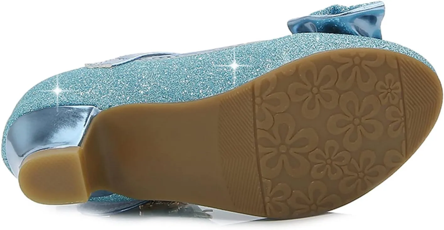 Toddler Girl Shoes,Little Kid Girls Dress Princess Shoes Sequins Bowknot Low Heels Party Dance Shoes 4-9 Years