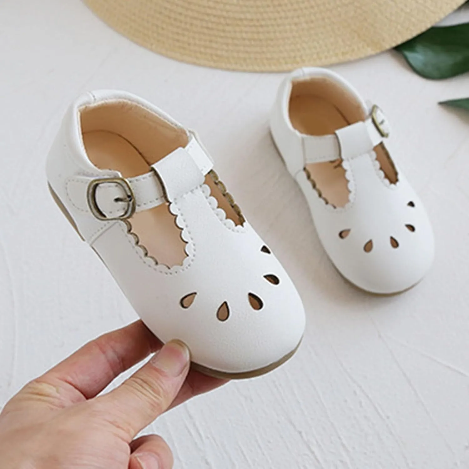 Toddler Girl T Strap Mary Jane Dress Shoes, Kids Closed Toe Hollow Buckle Slip On Platform School Uniform Shoes