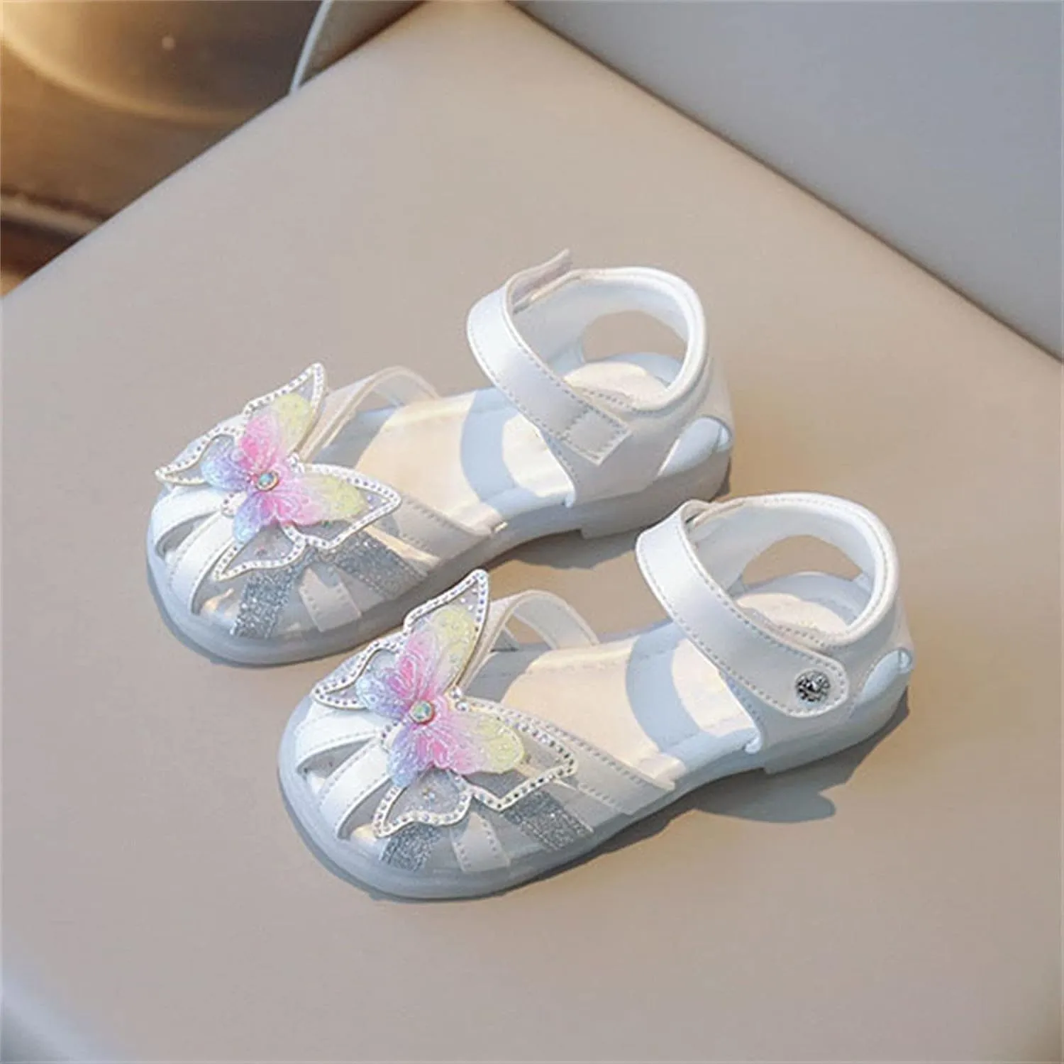 Toddler Girls 3D Butterfly Print Sandals Summer Outdoor Soft Rubber Sole Beach Water Shoes Dress Baby Mary Jane Shoes (White, 13.5 Little Child)