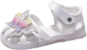 Toddler Girls 3D Butterfly Print Sandals Summer Outdoor Soft Rubber Sole Beach Water Shoes Dress Baby Mary Jane Shoes (White, 13.5 Little Child)