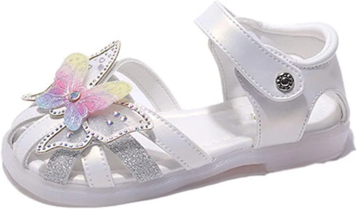 Toddler Girls 3D Butterfly Print Sandals Summer Outdoor Soft Rubber Sole Beach Water Shoes Dress Baby Mary Jane Shoes (White, 13.5 Little Child)