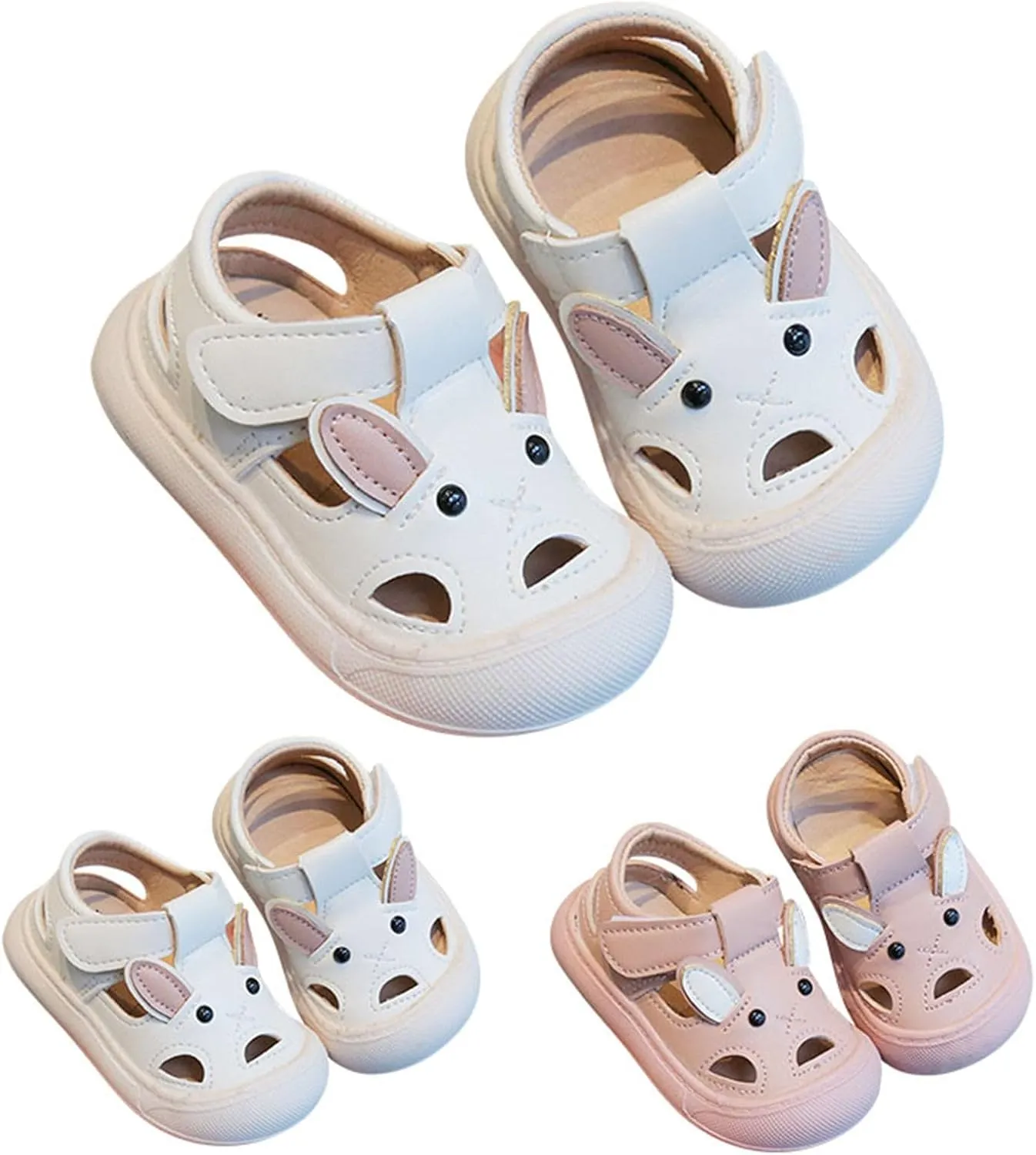 Toddler Girls Cute unny Ears Sandals Closed Toe Hollow Breathable Soft Sole Anti Slip Leather Beach Sport Shoes