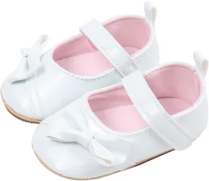 Toddler Girls PU Leather Solid Color Sandals Baby Infant Bow Close Toe Soft Sole Non Slip Flats Summer Casual Shoes