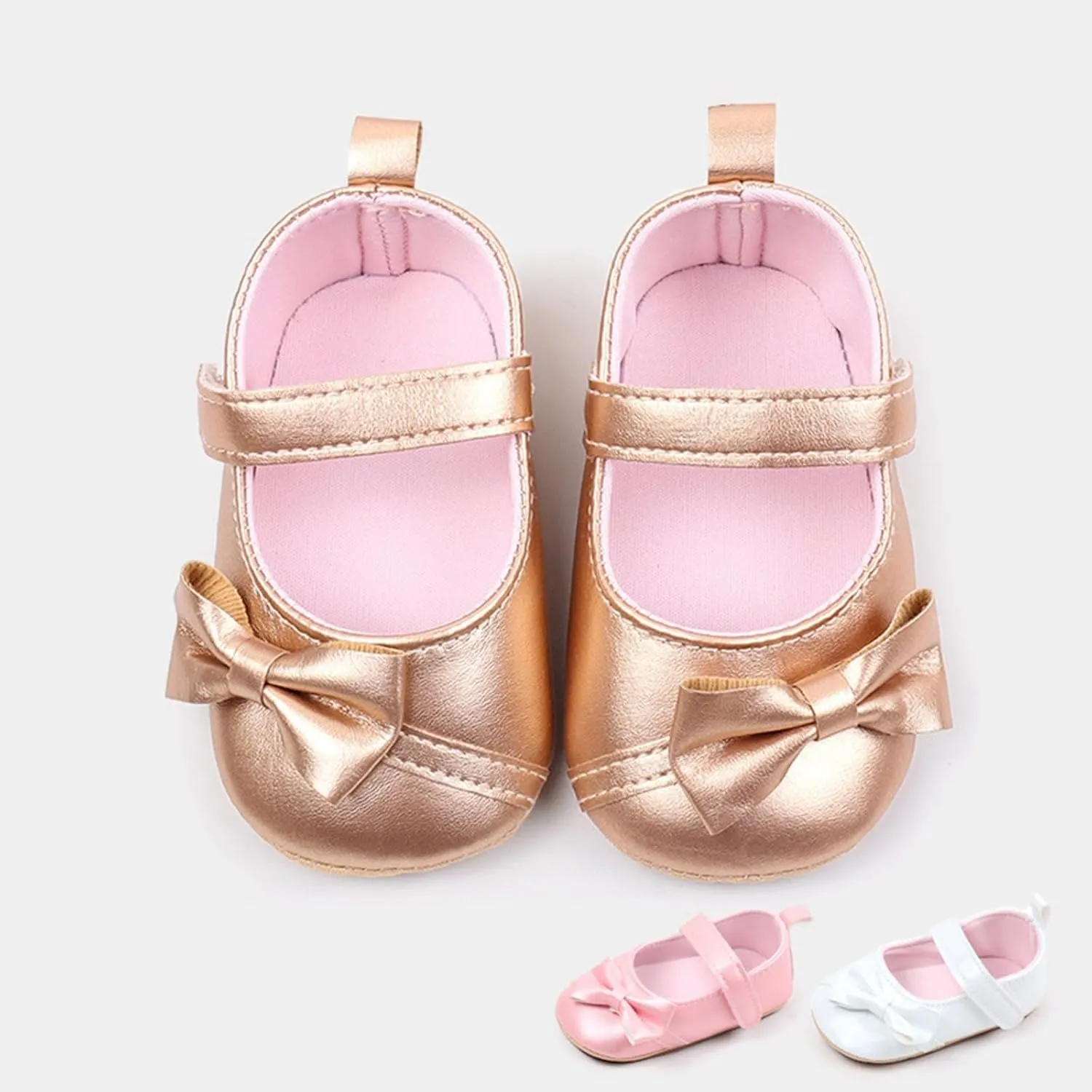 Toddler Girls PU Leather Solid Color Sandals Baby Infant Bow Close Toe Soft Sole Non Slip Flats Summer Casual Shoes