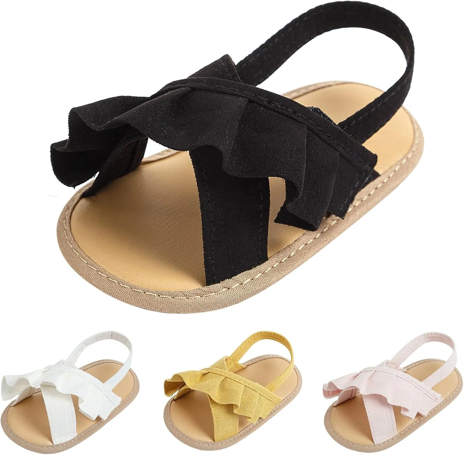 Toddler Girls Ruffle Slippers Sandals Summer Casual Baby Infant Little Girls Solid Color Soft Sole Flatt Princess Shoes