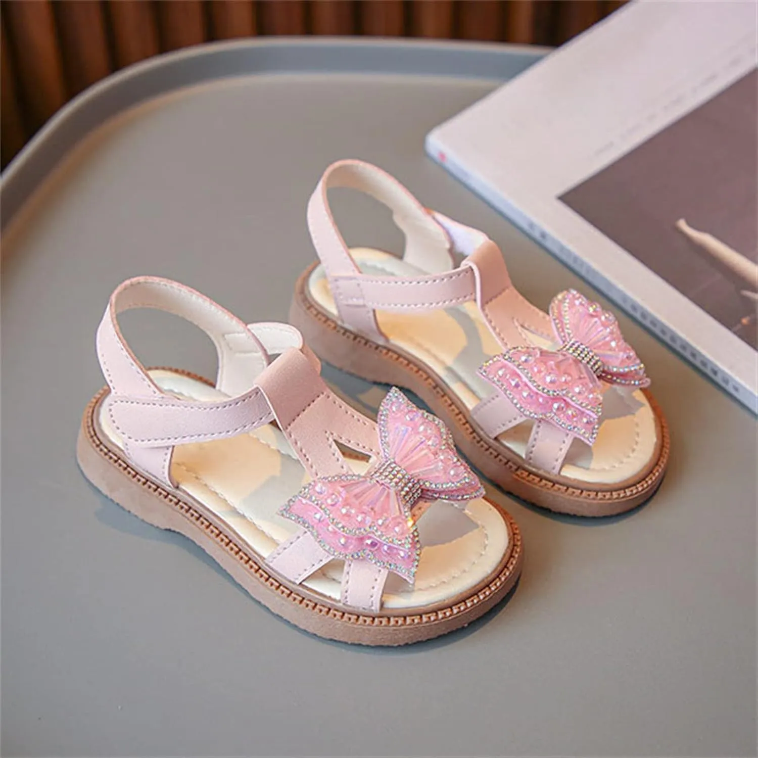Toddler Girls Summer Casual Sandals Baby Kids Wedding Open Toe Cute Shoes Princess Butterfly Soft Sole Beach Strap Flats