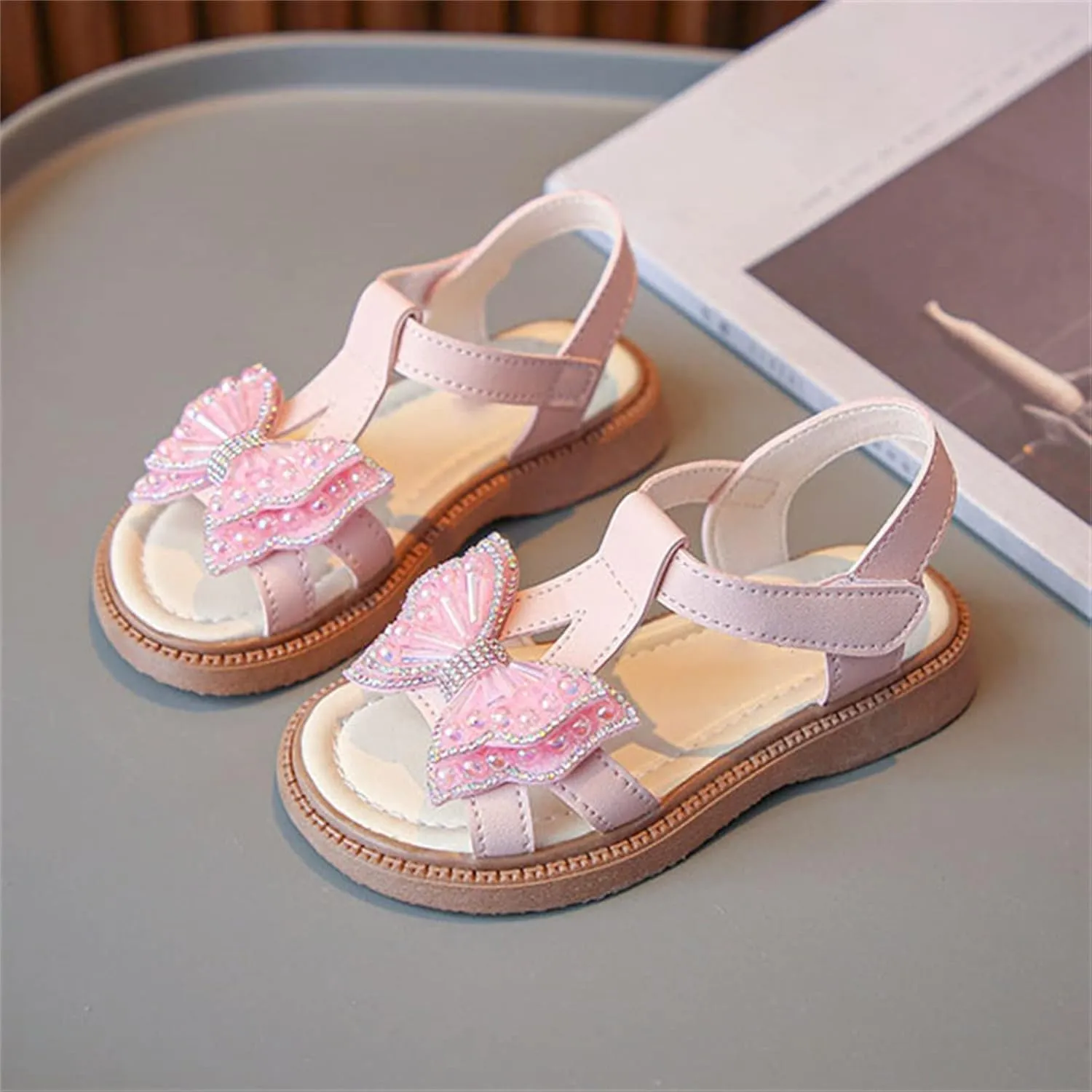 Toddler Girls Summer Casual Sandals Baby Kids Wedding Open Toe Cute Shoes Princess Butterfly Soft Sole Beach Strap Flats