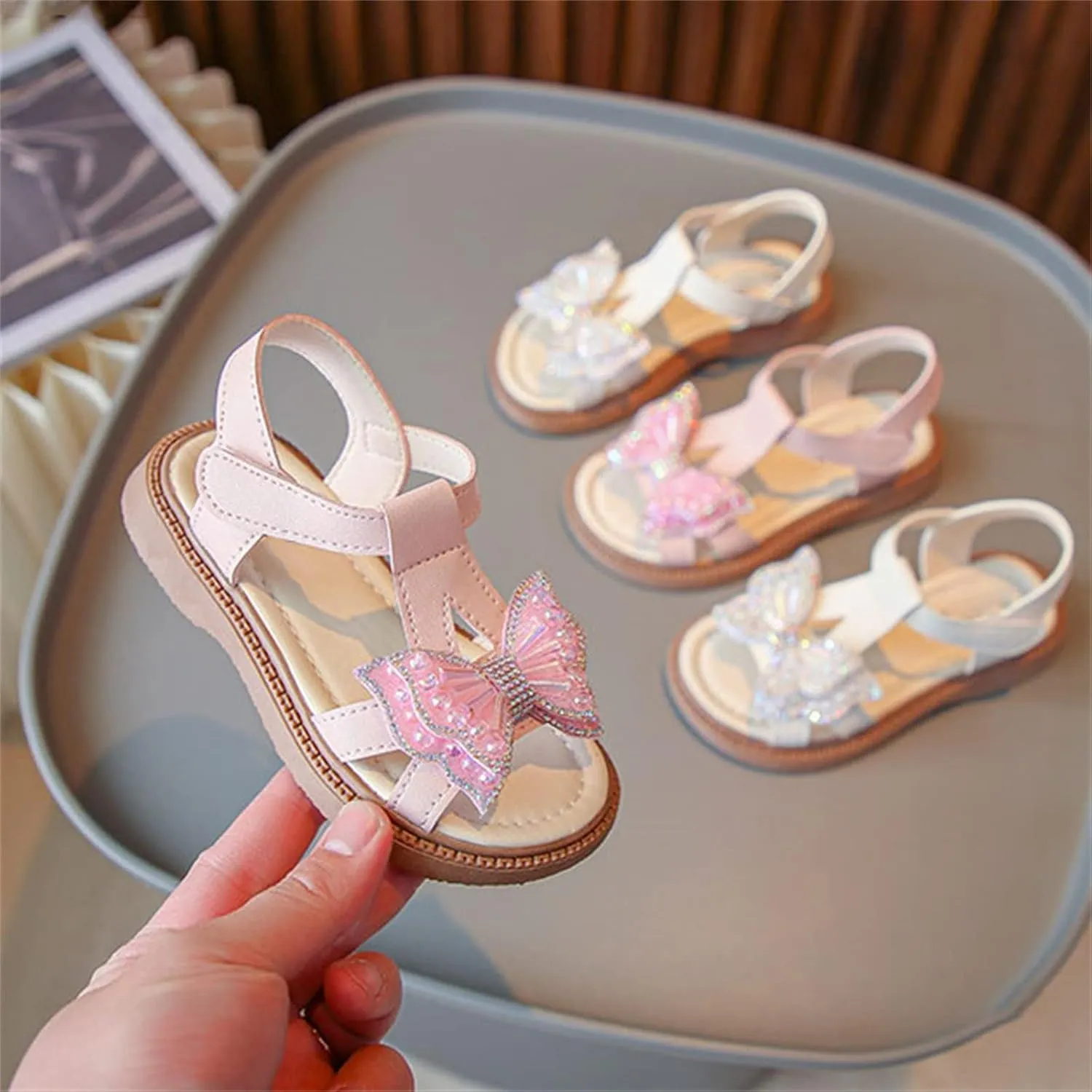 Toddler Girls Summer Casual Sandals Baby Kids Wedding Open Toe Cute Shoes Princess Butterfly Soft Sole Beach Strap Flats