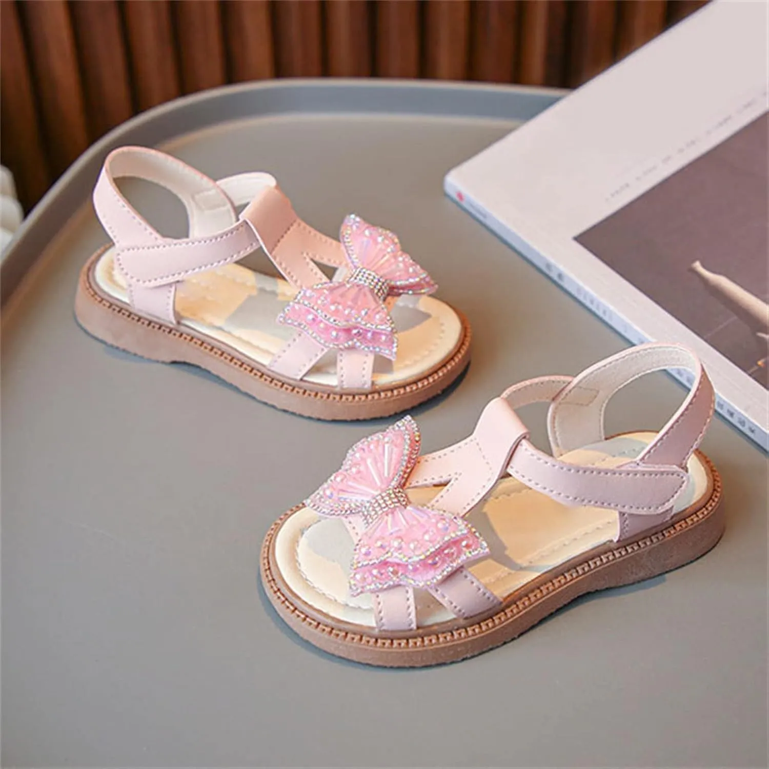 Toddler Girls Summer Casual Sandals Baby Kids Wedding Open Toe Cute Shoes Princess Butterfly Soft Sole Beach Strap Flats