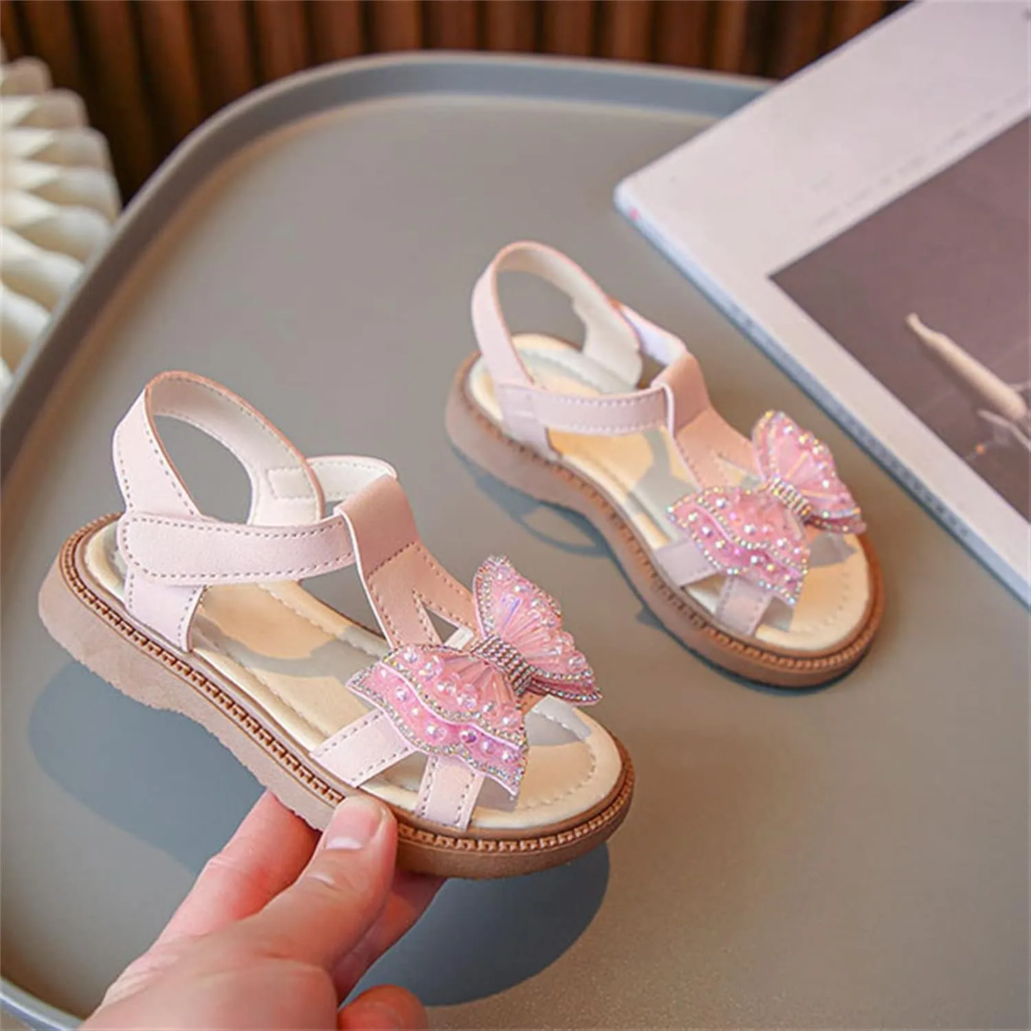 Toddler Girls Summer Casual Sandals Baby Kids Wedding Open Toe Cute Shoes Princess Butterfly Soft Sole Beach Strap Flats