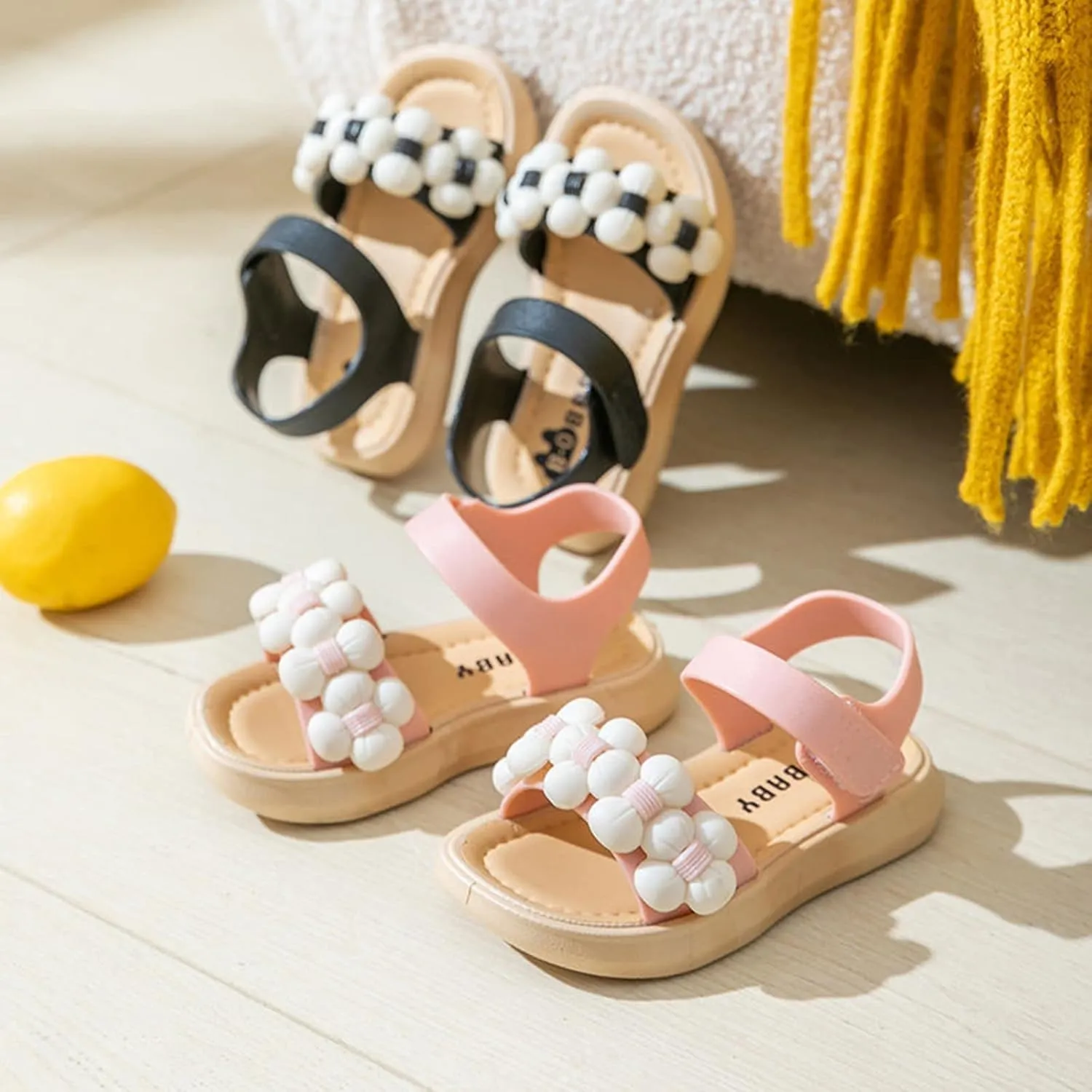 Toddler Girls Thickened Sole Summer Sandals Princess Fashion Soft Sole Open Toe Beach Water Shoes with Flower