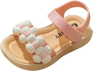Toddler Girls Thickened Sole Summer Sandals Princess Fashion Soft Sole Open Toe Beach Water Shoes with Flower