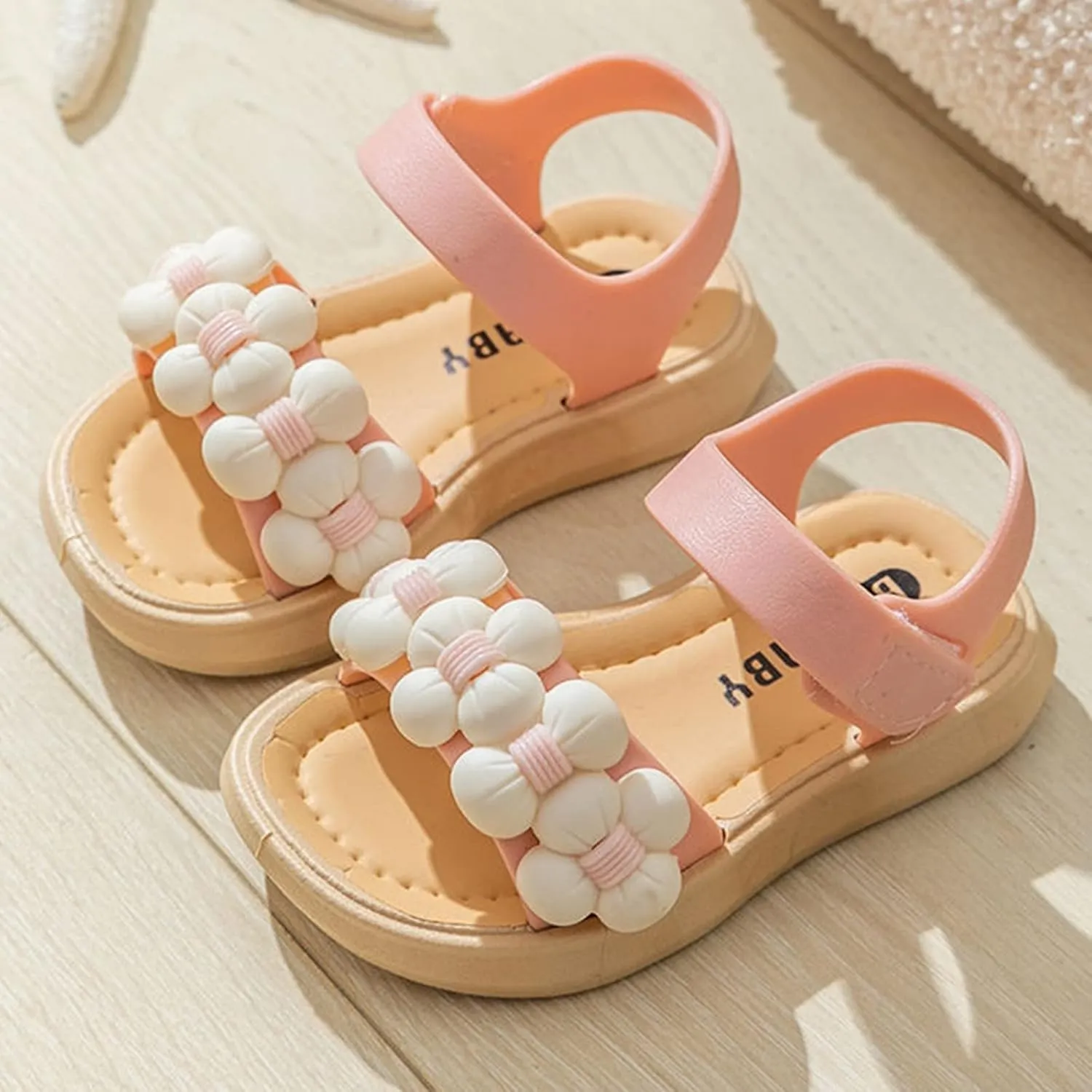 Toddler Girls Thickened Sole Summer Sandals Princess Fashion Soft Sole Open Toe Beach Water Shoes with Flower