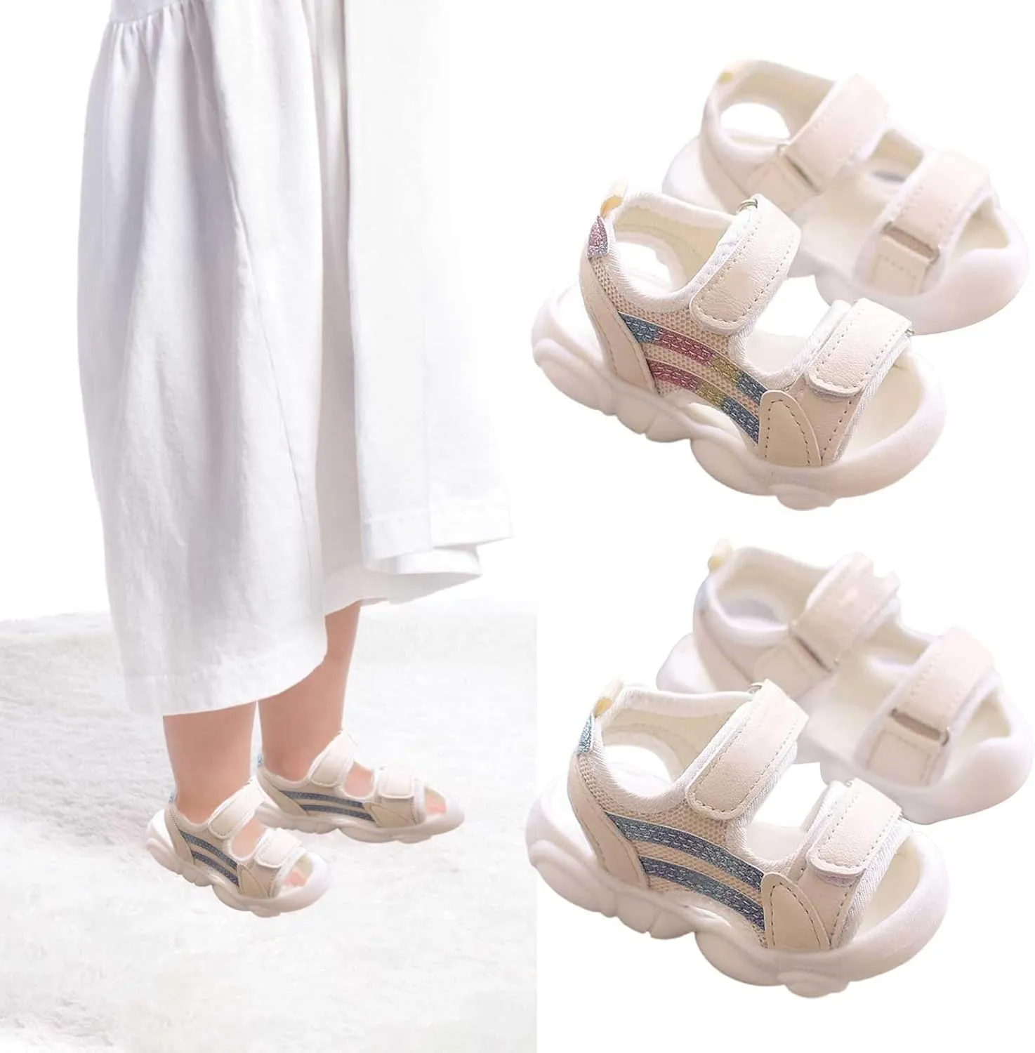 Toddler Infant Open Toe Sandals Summer Breathable Anti Slip Soft Sole Outdoor Beach Shoes for Boys Girls Unisex