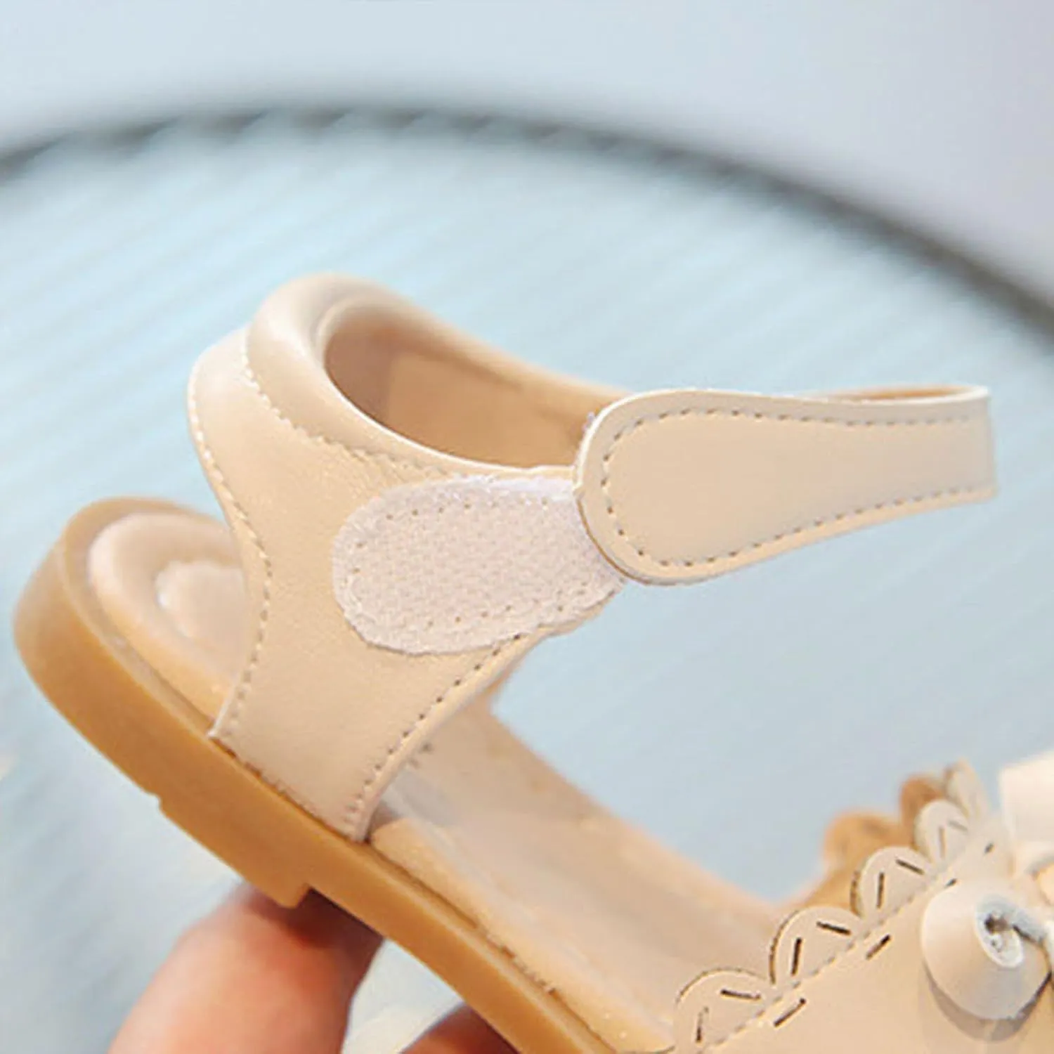 Toddler Kid Girl Casual Hook & Loop Sandal Solid Bow Rubber Soft Sole Birthday Party School Beach Flat Shoes