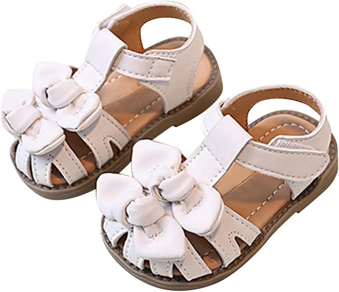 Toddler Little Girl Summer Sandals, Flower Girl Close Toe Dress Shoes Princess Soft Sole Bow Wedding Flats Shoes