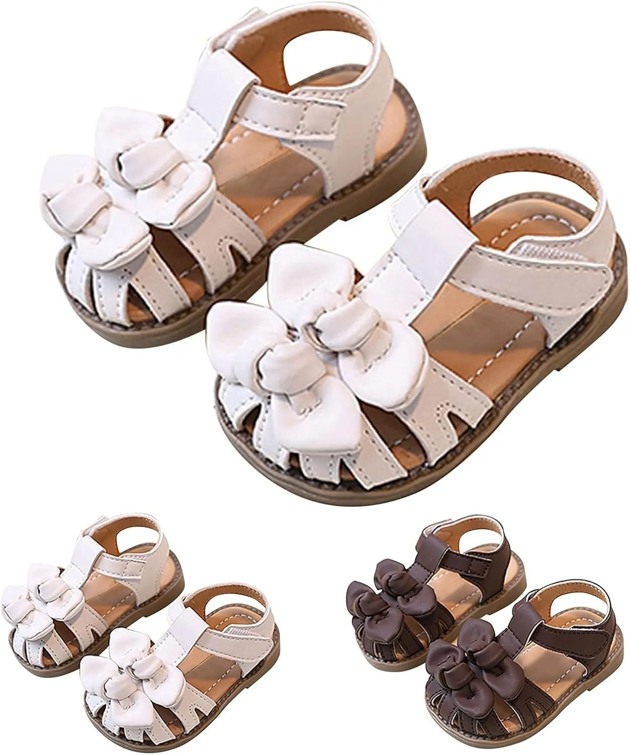 Toddler Little Girl Summer Sandals, Flower Girl Close Toe Dress Shoes Princess Soft Sole Bow Wedding Flats Shoes
