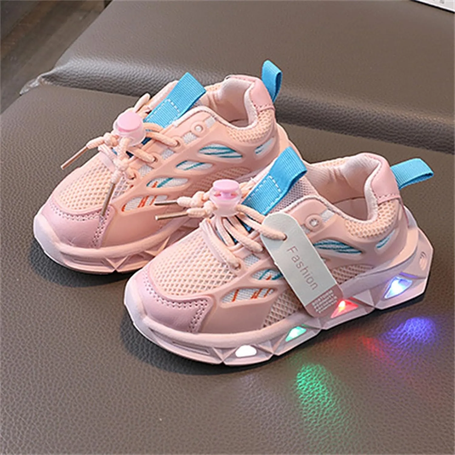 Toddler Rubber Mesh Sneaker Light Up Glitter Shoelace Ankle First Walking Shoes Baby Infant Boys Running Sport Shoes