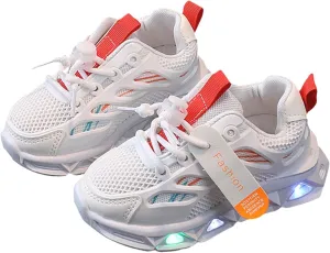 Toddler Rubber Mesh Sneaker Light Up Glitter Shoelace Ankle First Walking Shoes Baby Infant Boys Running Sport Shoes