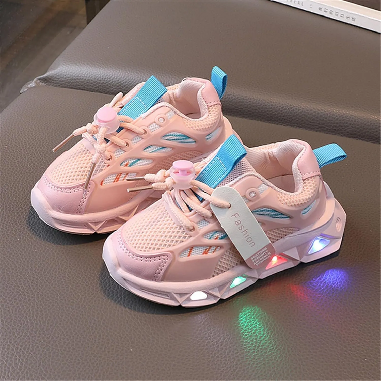 Toddler Rubber Mesh Sneaker Light Up Glitter Shoelace Ankle First Walking Shoes Baby Infant Boys Running Sport Shoes